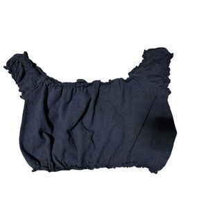 Bin 4C Garage eyelet Navy Blue Textured Crop Top 100% cotton